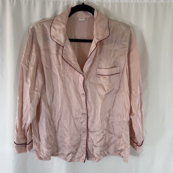 Silk Silky Sleep Top Women's Small Pink Button Up Long Sleeve 100% Silk Sleep - Picture 1 of 10